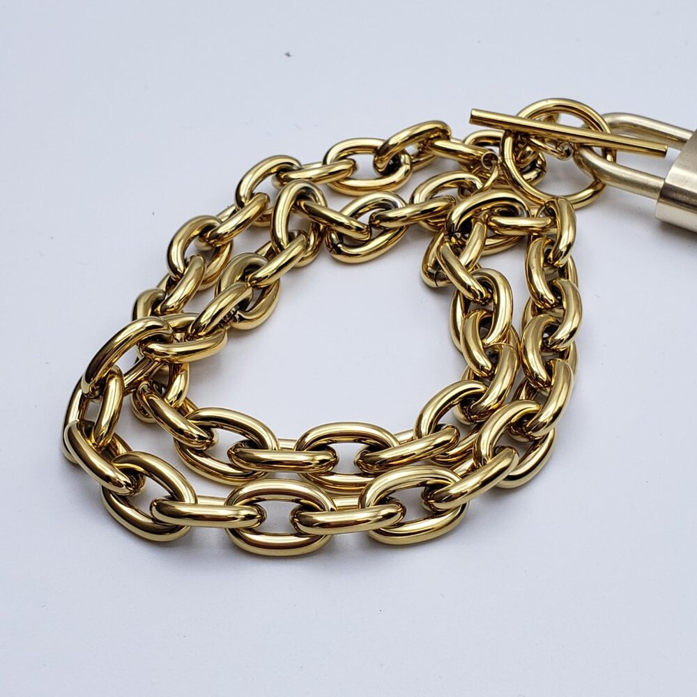 Authentic Louis Vuitton Gold Padlock w/Unbranded Stainless Steel Chain Necklace - Picture 8 of 14